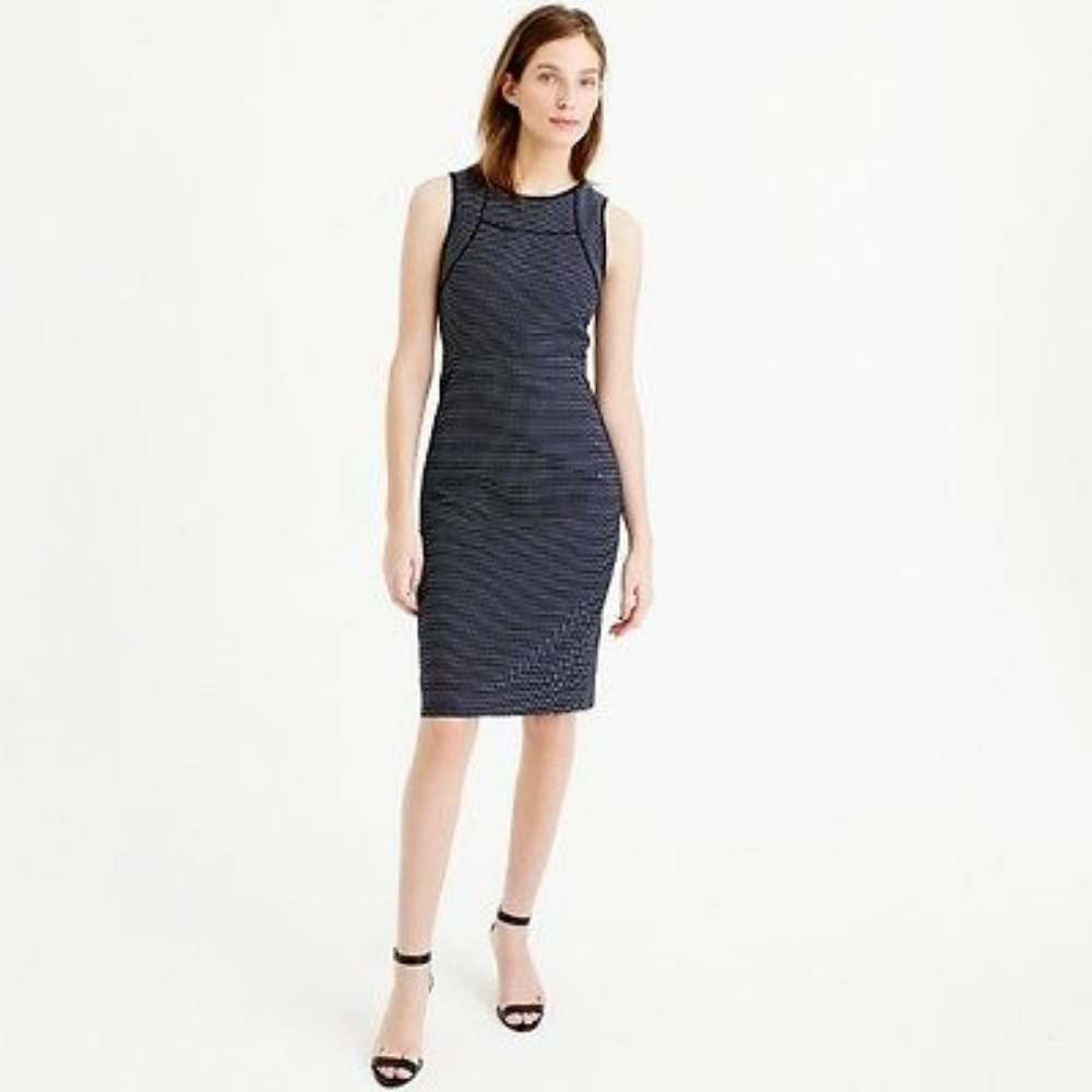 J CREW NWT Navy Dotted Jacquard Tipped Sheath Dress